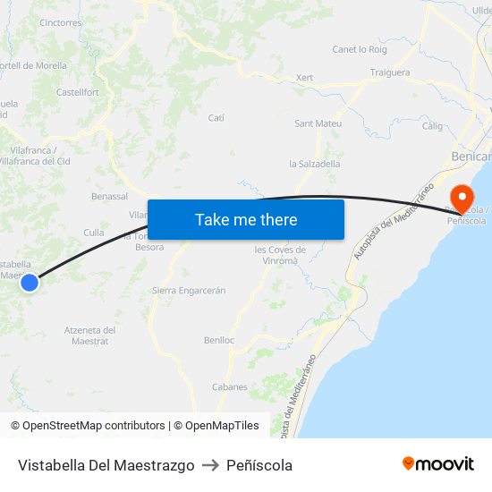 Vistabella Del Maestrazgo to Peñíscola map
