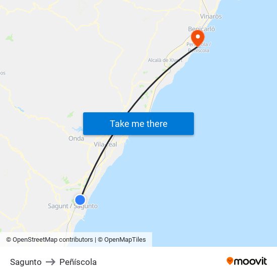 Sagunto to Peñíscola map