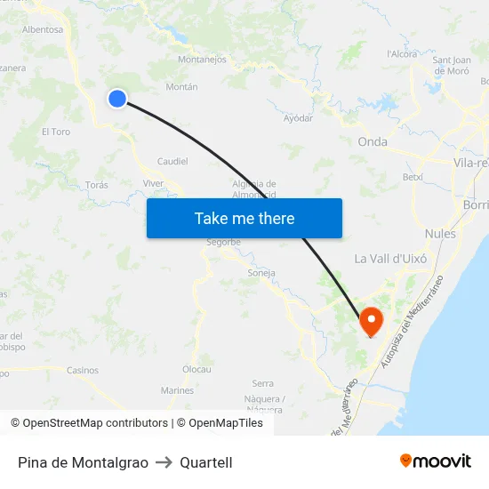Pina de Montalgrao to Quartell map