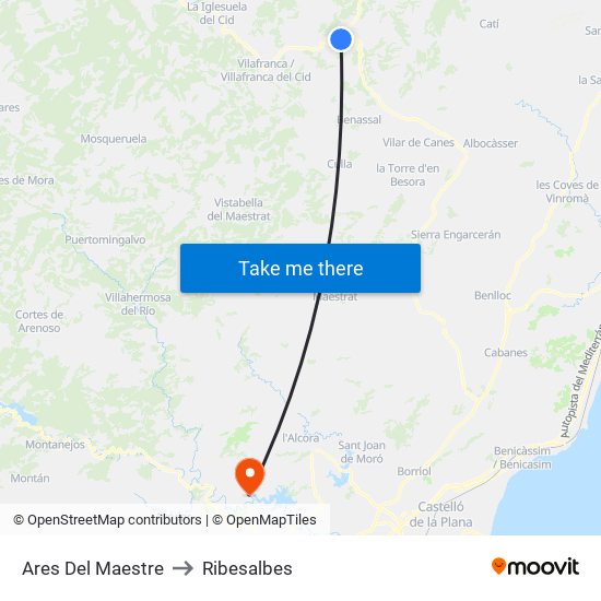 Ares Del Maestre to Ribesalbes map