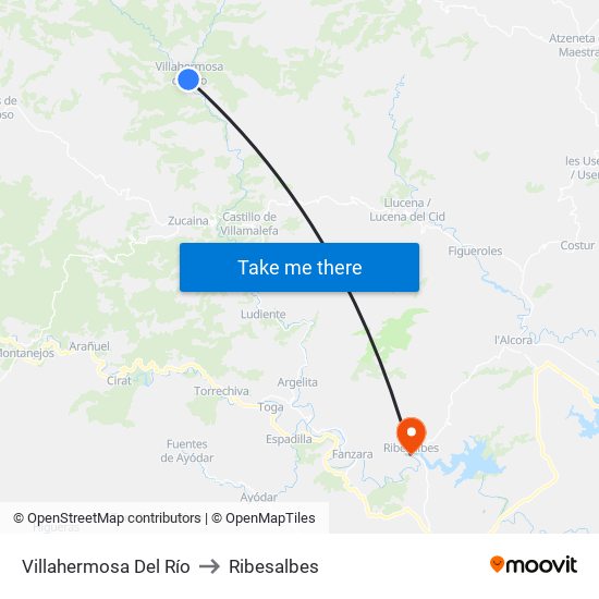 Villahermosa Del Río to Ribesalbes map