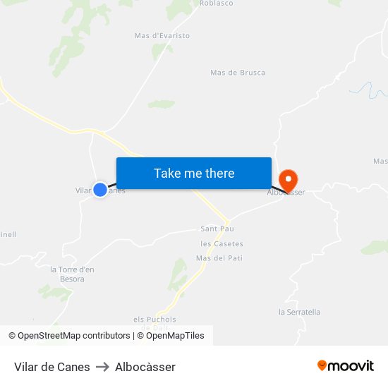 Vilar de Canes to Albocàsser map