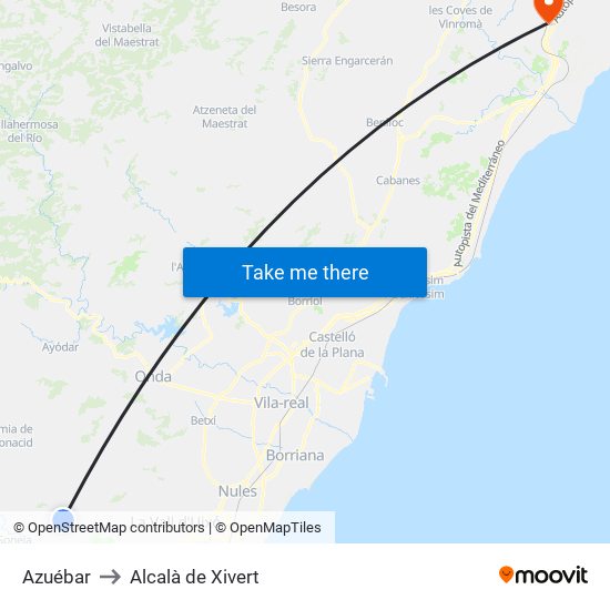 Azuébar to Alcalà de Xivert map