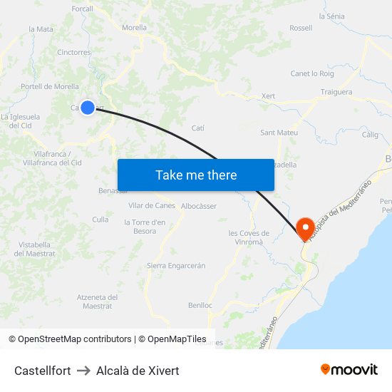 Castellfort to Alcalà de Xivert map