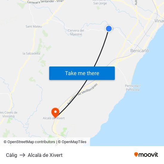 Càlig to Alcalà de Xivert map