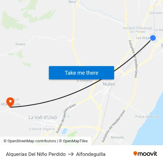 Alquerías Del Niño Perdido to Alfondeguilla map