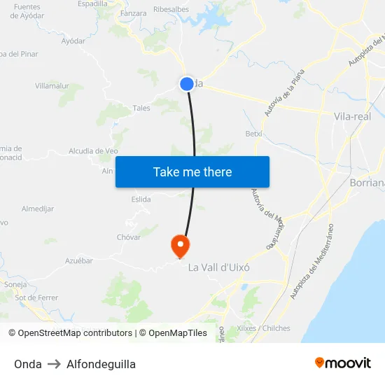 Onda to Alfondeguilla map