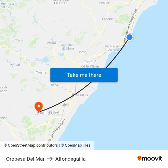 Oropesa Del Mar to Alfondeguilla map