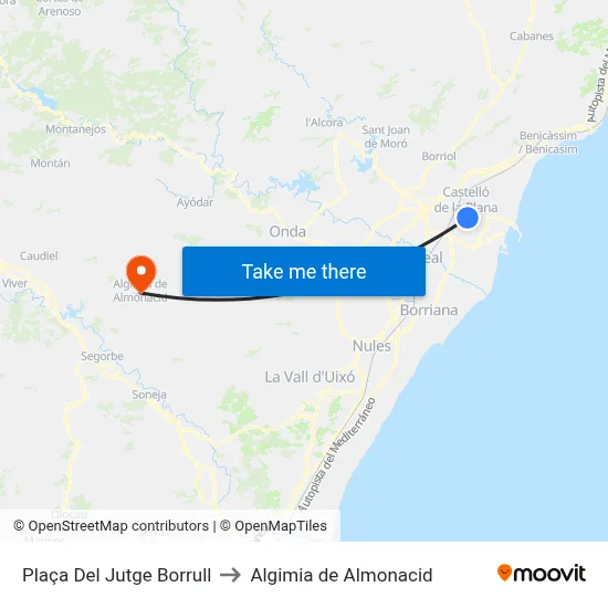 Plaça Del Jutge Borrull to Algimia de Almonacid map