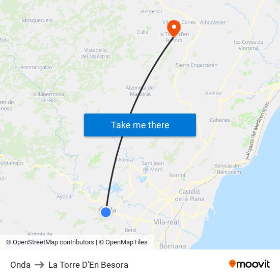Onda to La Torre D'En Besora map