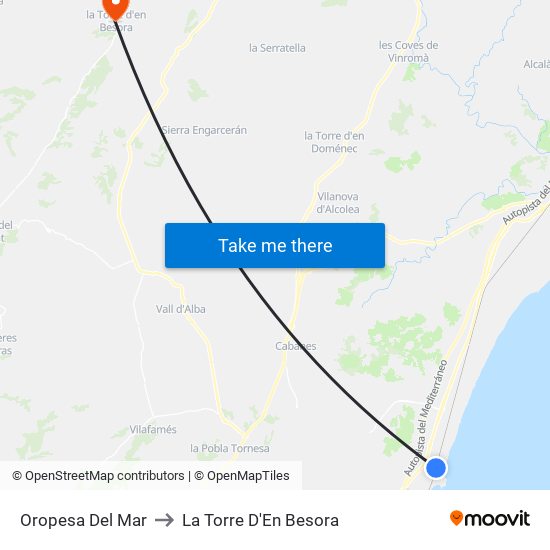 Oropesa Del Mar to La Torre D'En Besora map