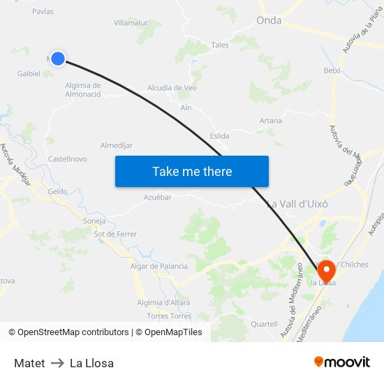 Matet to La Llosa map