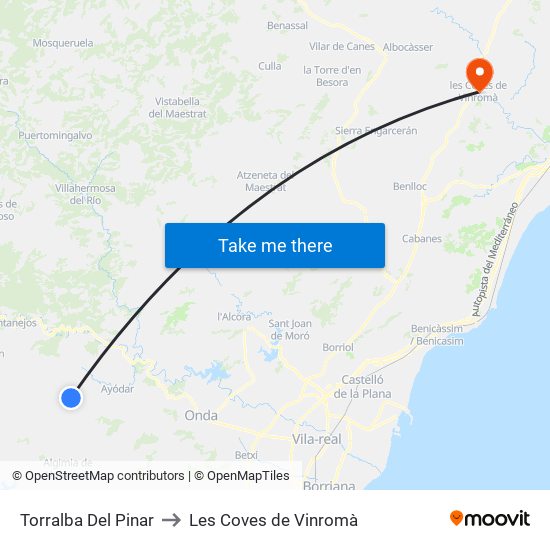 Torralba Del Pinar to Les Coves de Vinromà map
