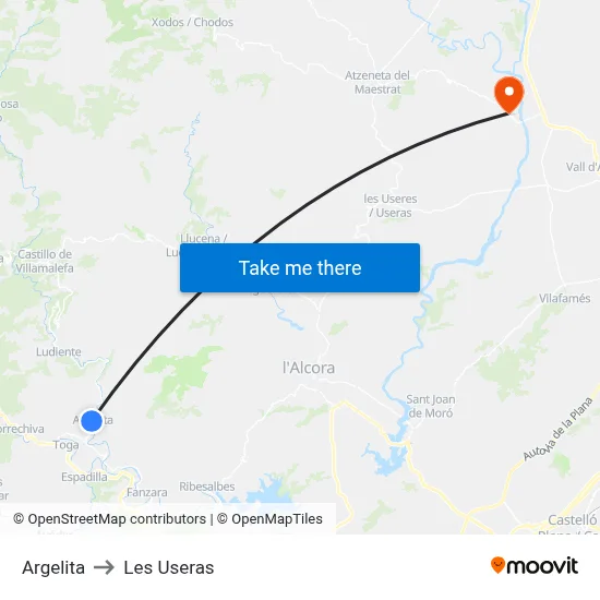 Argelita to Les Useras map