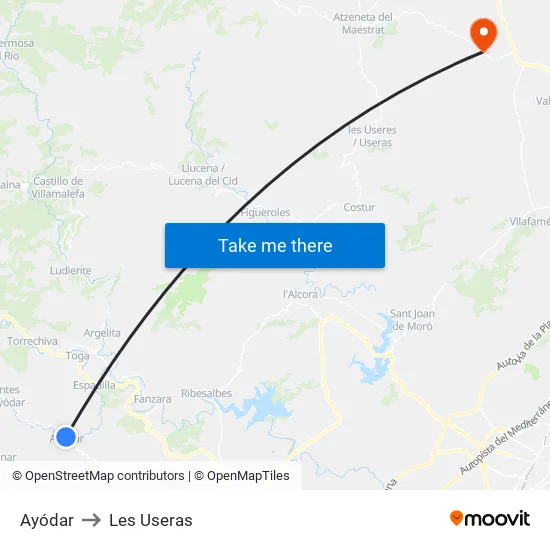Ayódar to Les Useras map