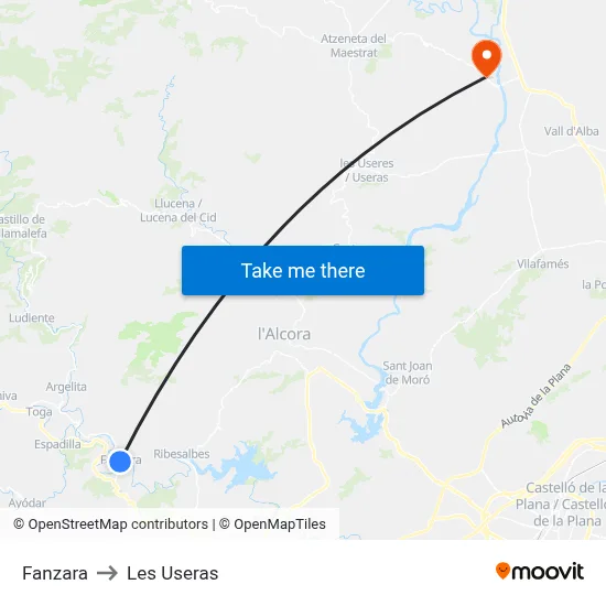 Fanzara to Les Useras map