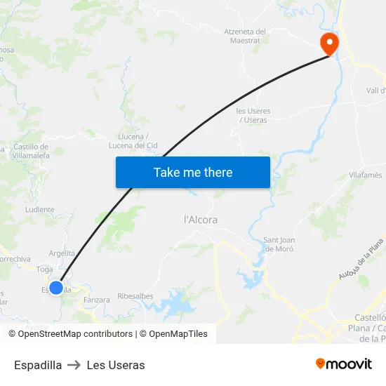 Espadilla to Les Useras map