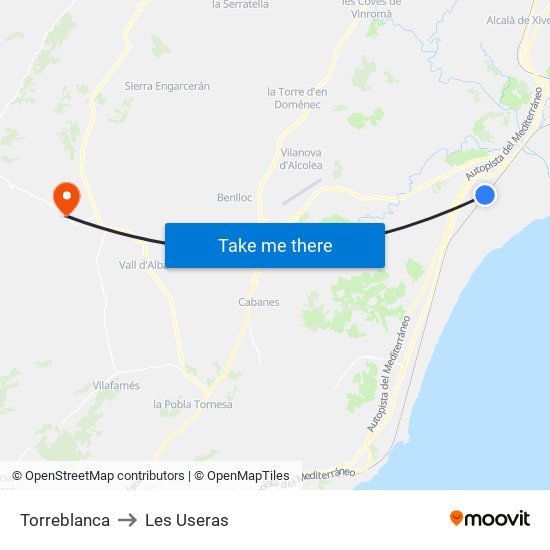 Torreblanca to Les Useras map