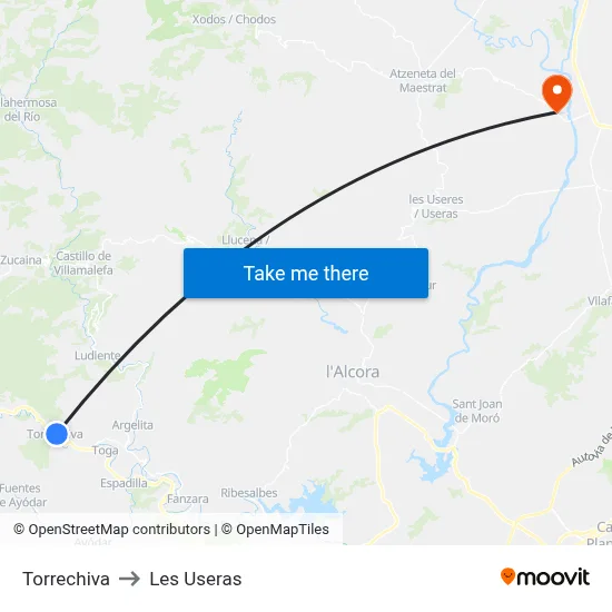 Torrechiva to Les Useras map