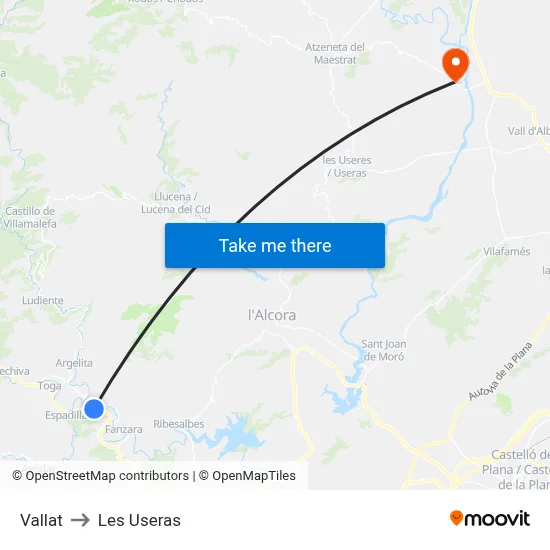 Vallat to Les Useras map
