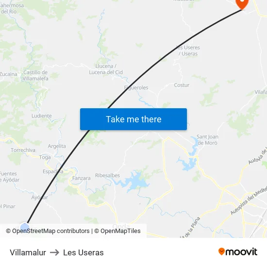 Villamalur to Les Useras map