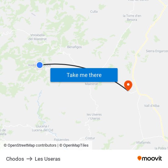 Chodos to Les Useras map