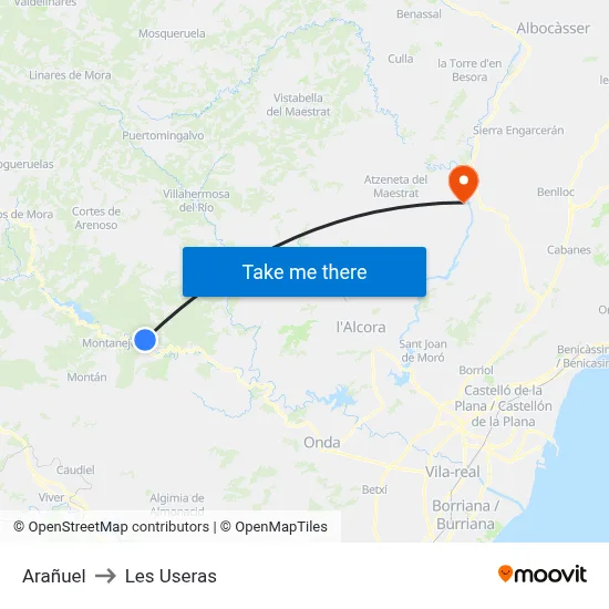 Arañuel to Les Useras map