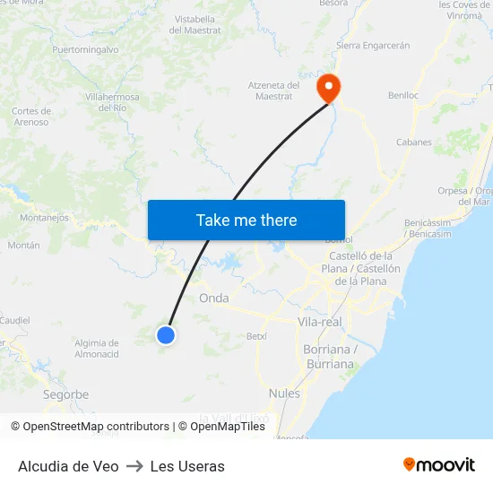Alcudia de Veo to Les Useras map