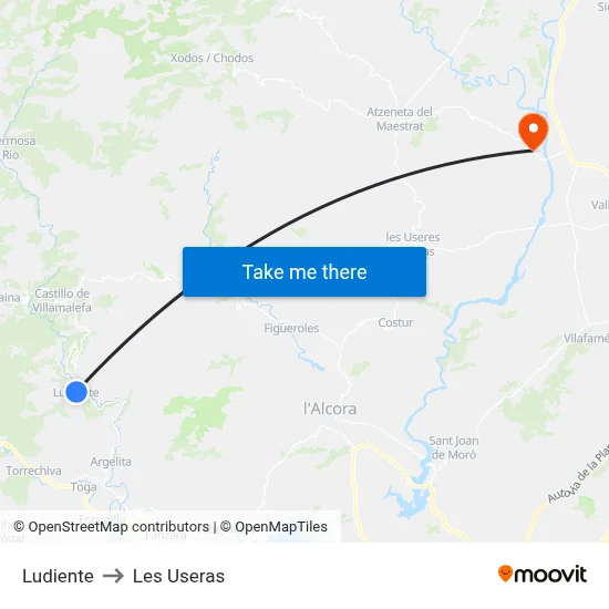 Ludiente to Les Useras map