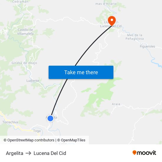 Argelita to Lucena Del Cid map