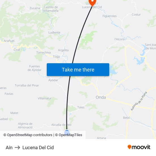 Aín to Lucena Del Cid map