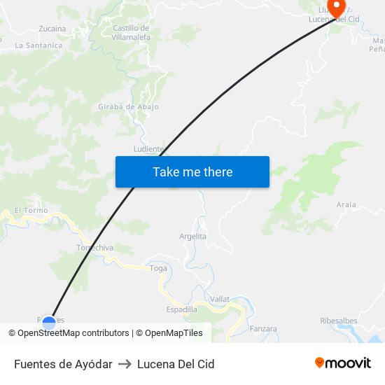 Fuentes de Ayódar to Lucena Del Cid map