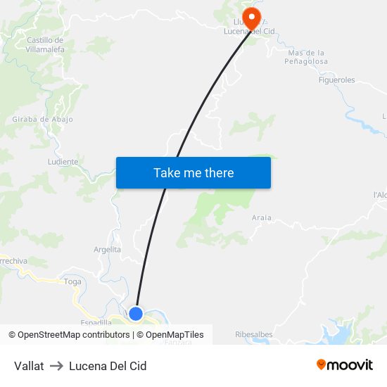 Vallat to Lucena Del Cid map