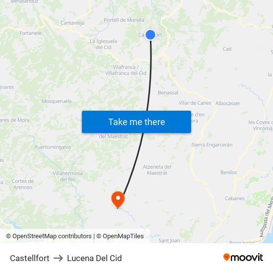 Castellfort to Lucena Del Cid map