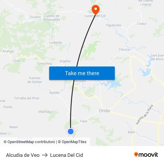 Alcudia de Veo to Lucena Del Cid map