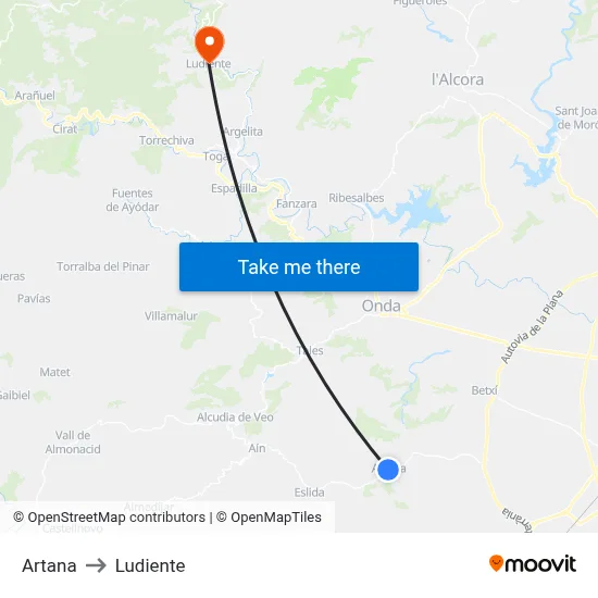 Artana to Ludiente map