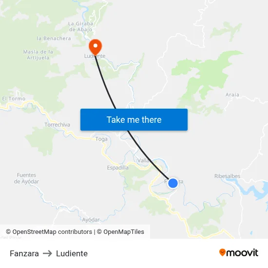 Fanzara to Ludiente map