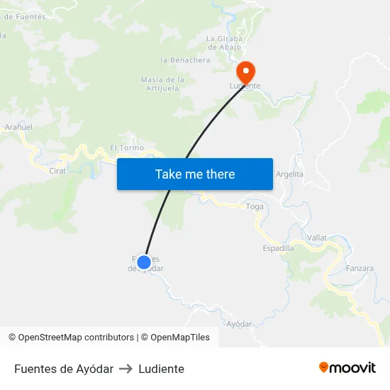 Fuentes de Ayódar to Ludiente map