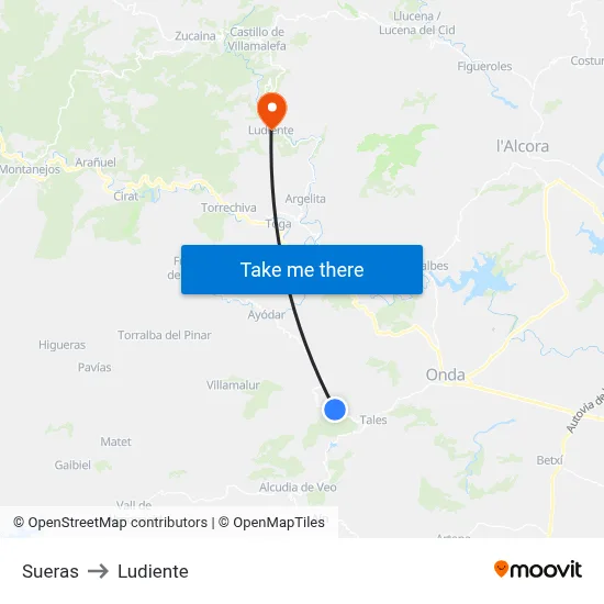 Sueras to Ludiente map