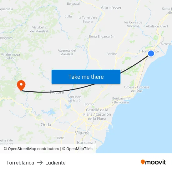 Torreblanca to Ludiente map