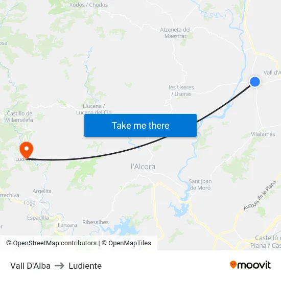 Vall D'Alba to Ludiente map