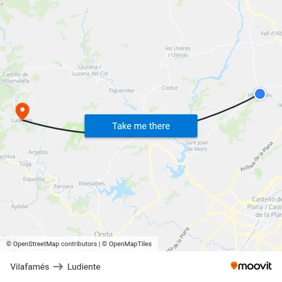 Vilafamés to Ludiente map
