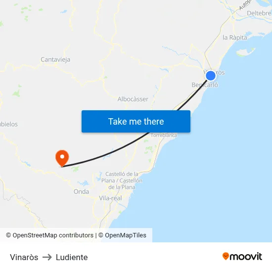 Vinaròs to Ludiente map