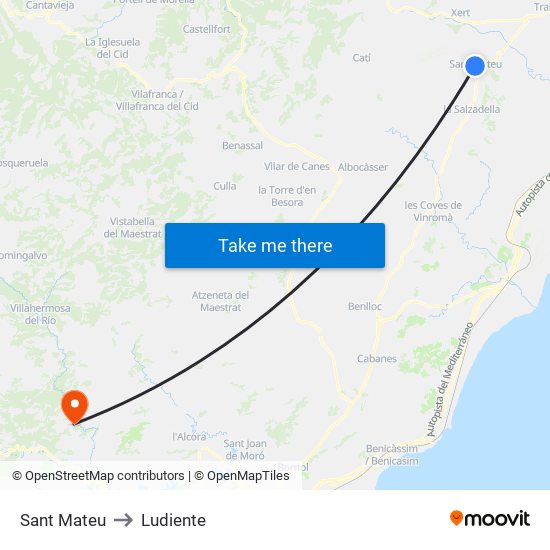 Sant Mateu to Ludiente map