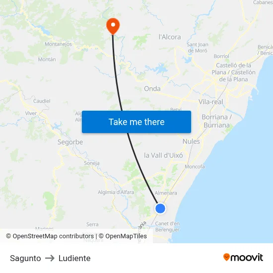 Sagunto to Ludiente map