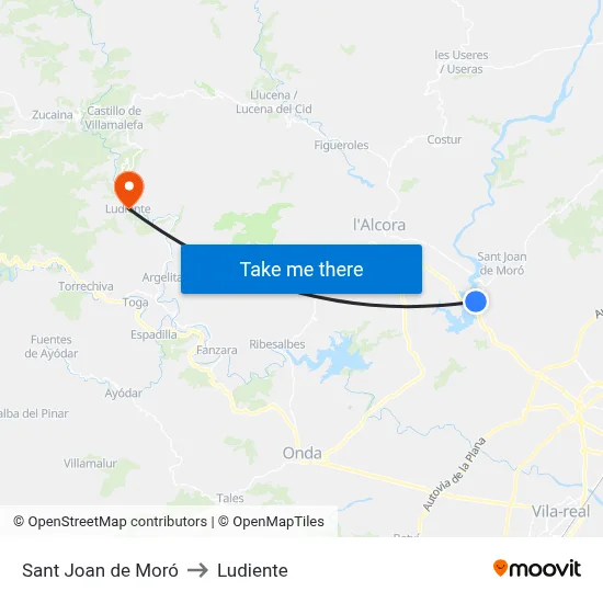 Sant Joan de Moró to Ludiente map