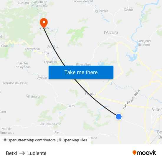 Betxí to Ludiente map