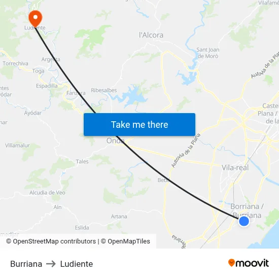 Burriana to Ludiente map