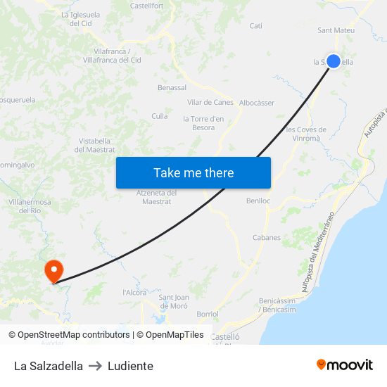 La Salzadella to Ludiente map