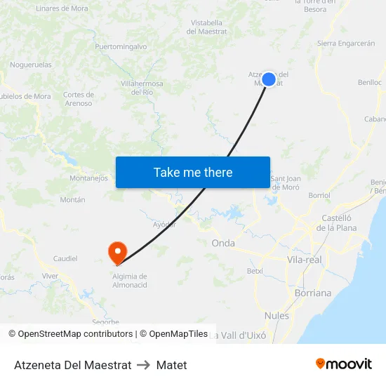 Atzeneta Del Maestrat to Matet map
